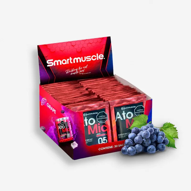 CAJA ATOMIC SACHETS X30 UNIDADES SABOR GRAPE – SMART MUSCLE