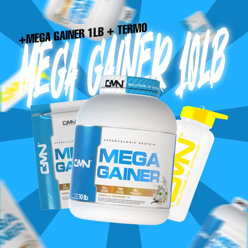COMBO MEGA GAINER 10 LIBRAS + TERMO GMN + MEGA GAINER 1 LIBRA