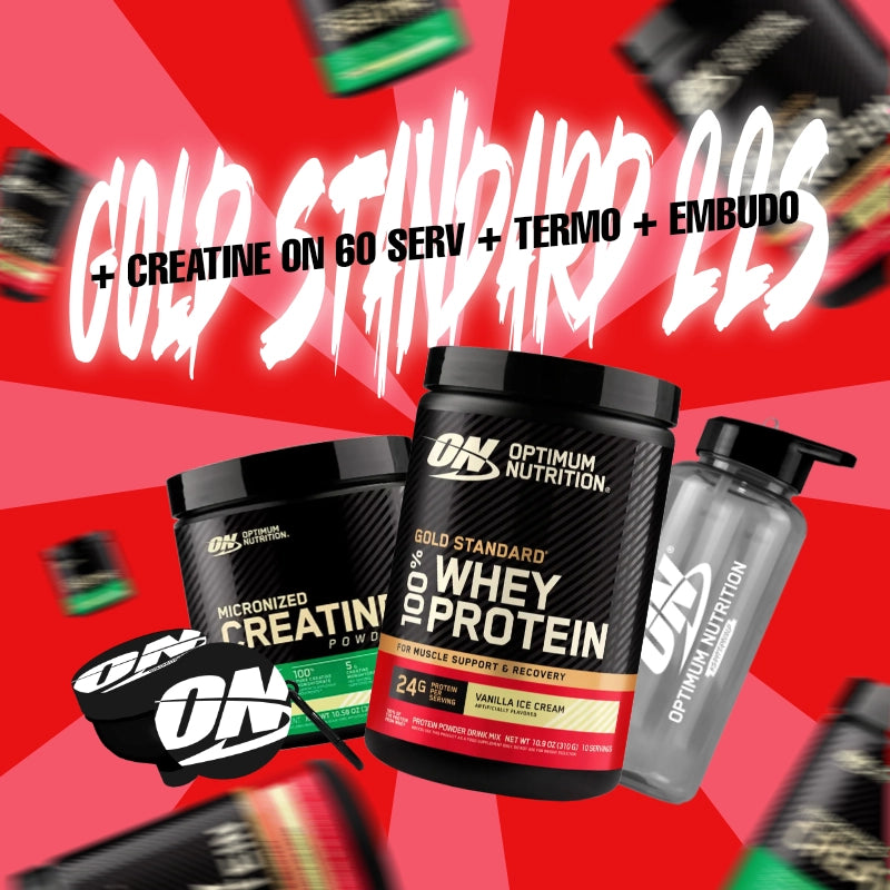 COMBO GOLD STANDARD 22 SERV + LTERMO Y EMBUDO + CREATINE OPTIMUM 60 SERV