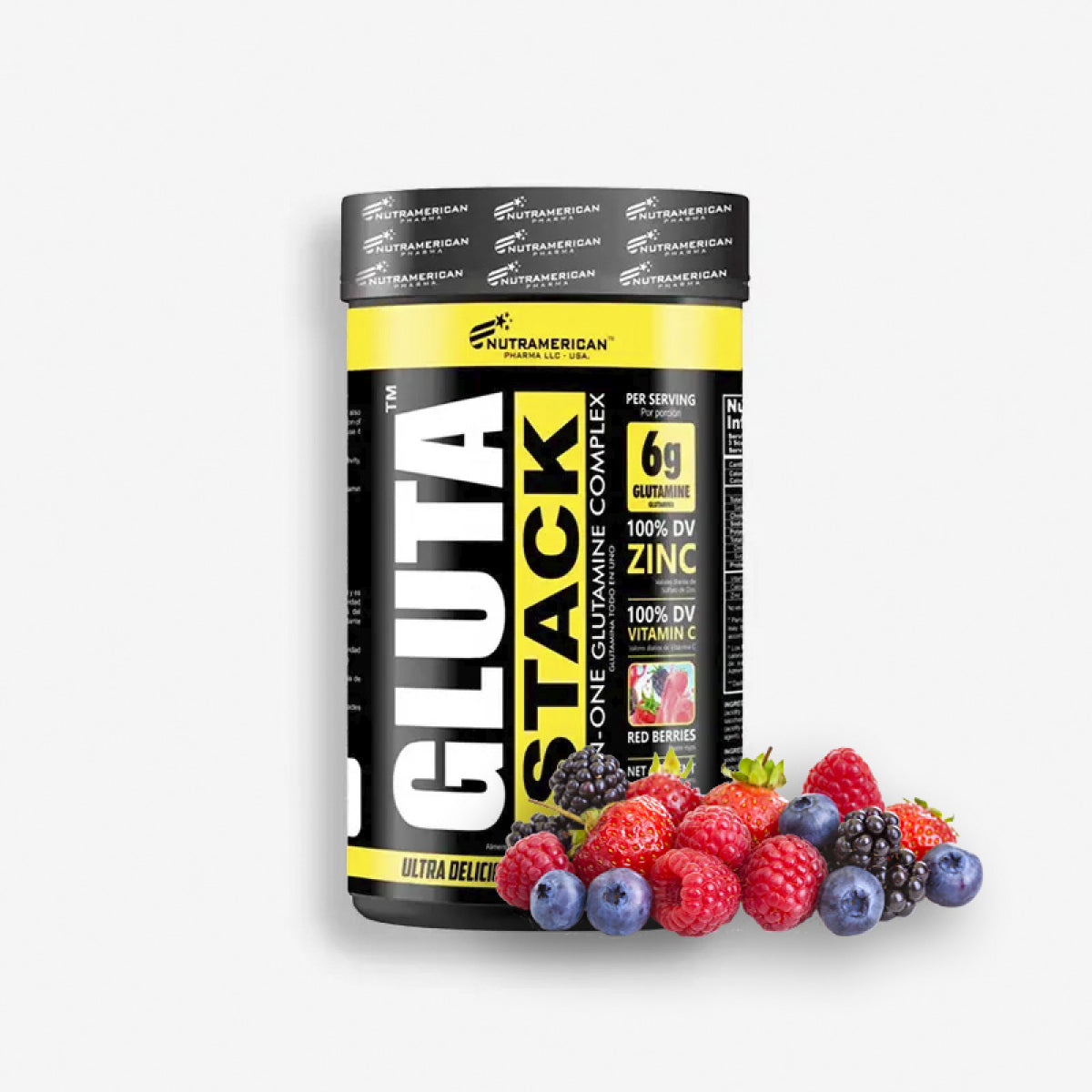 GLUTA STACK 1.1 LIBRAS SABOR FRUTOS ROJOS – NUTRAMERICAN