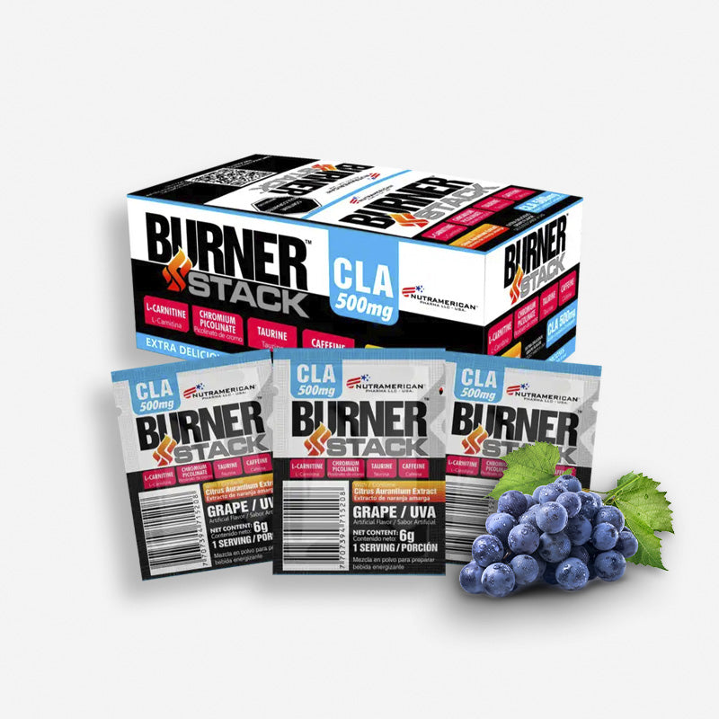 CAJA BURNER STACK 50 UNIDADES DE SACHETS SABOR UVA – NUTRAMERICAN