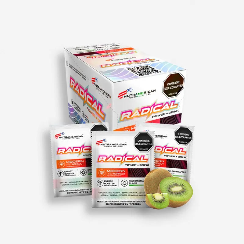 CAJA RADICAL POWER DRINK 18 SOBRES SABOR KIWI-GREEN APPLE – NUTRAMERICAN