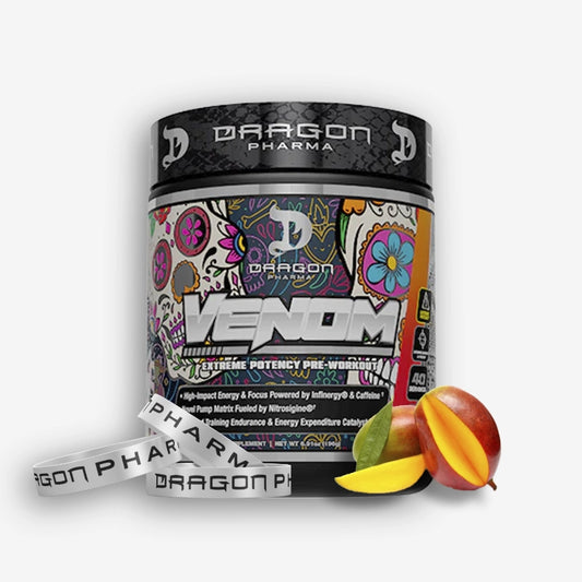 VENOM PREWORKOUT 40 SERVICIOS SABOR MANGONADA + MANILLA – DRAGON PHARMA