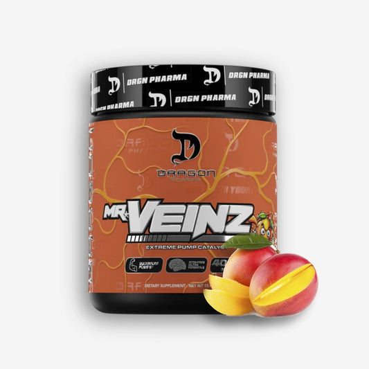 MR. VEINZ PRE-WORK OUT NO STIM 40 SERVICIOS SABOR MANIC MANGO – DRAGON PHARMA